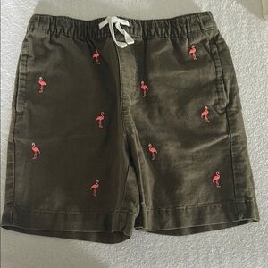 Green Shorts with Pink Flamingo Embroidery